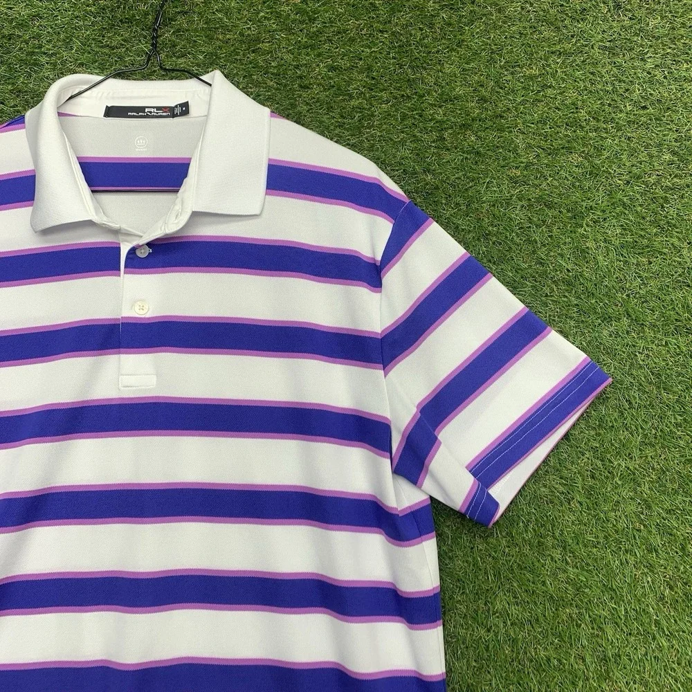 RLX Ralph Lauren Golf Polo Shirt Mens Medium Striped Athletic Sportswear Sport